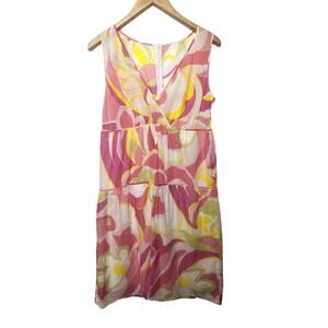 Akris Punto Psychedelic Floral Print Cotton Sleeveless Dress Size 10 Retro